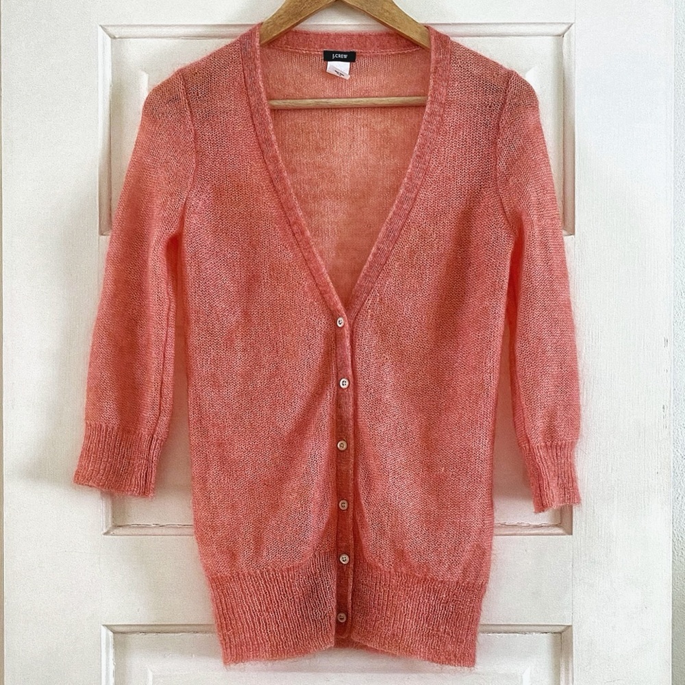 J Crew - Pink Mohair V-Neck Soufflé Cardigan